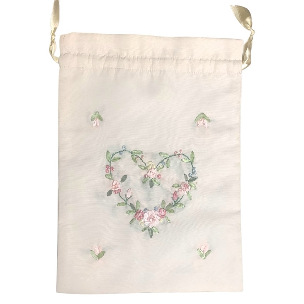 FREE Embroidered Rose Garden Floral Heart Drawstring Travel Accessory Bag